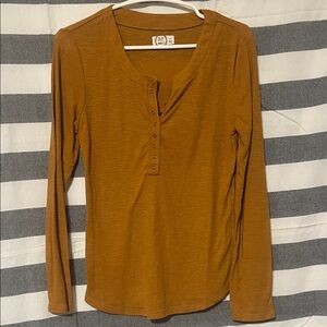 Women's Mustard Long Sleeve Buttoned Tee